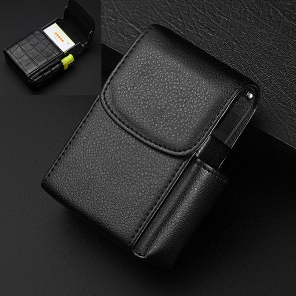 PU Leather Cigarette Case Lighter Case Business Card Case(Lychee Pattern Black)