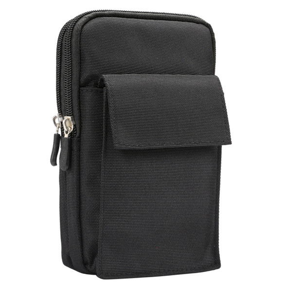 6.4 inch and Below Universal Polyester Men Vertical Style Case Shoulder Carrying Bag with Belt Hole & Climbing Buckle, For iPhone, Samsung, Sony, Huawei, Meizu, Lenovo, ASUS, Oneplus, Xiaomi, Cubot, Ulefone, Letv, DOOGEE, Vkworld, and other (Black)