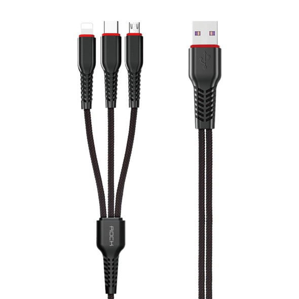 ROCK G6 6 In 1 Multi-function 8 Pin + Micro + Type-C / USB-C Metal Weave Charging Cable, Length: 2m (Black)