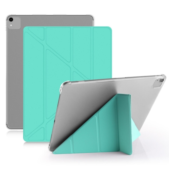 Multi-folding Shockproof TPU Protective Case for iPad Pro 12.9 inch (2018), with Holder & Sleep / Wake-up Function(Mint Green)