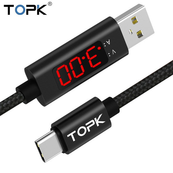 TOPK 1m 3A Max USB to USB-C / Type-C Nylon Braided Fast Charging Sync Data Cable, with Output Display(Black)