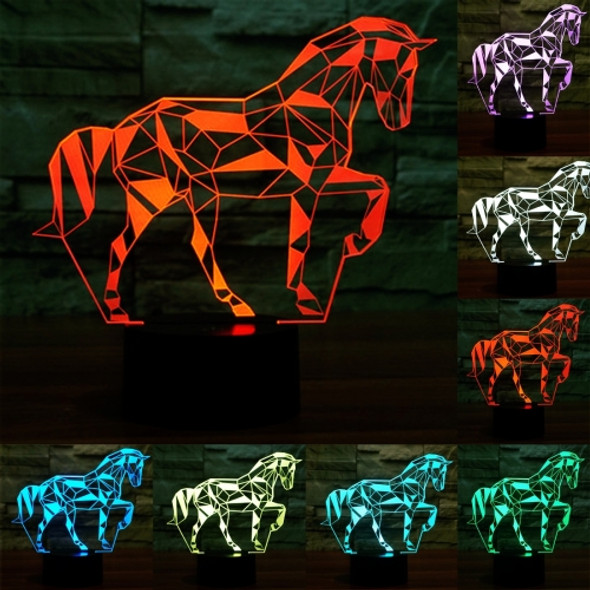 Horse Shape 3D Touch Switch Control LED Light, 7 Color Discoloration Creative Visual Stereo Lamp Desk Lamp Night Light