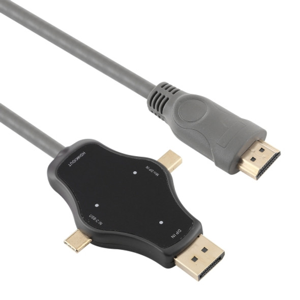 D65A 1.8m DisplayPort In & Mini DP In & USB-C / Type-C In to HDMI 4K Output Video Adapter Cable