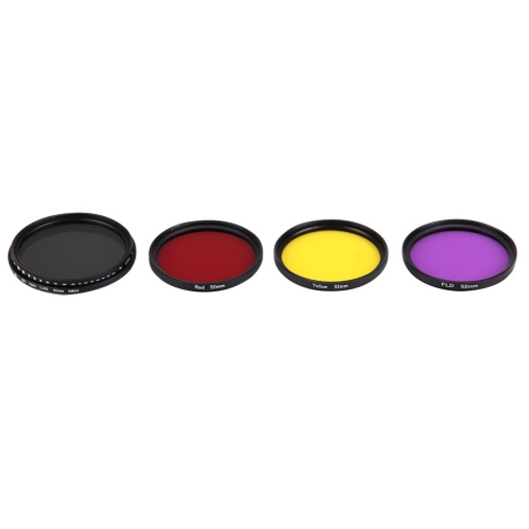 JUNESTAR 4 in 1 Proffesional 52mm Lens Filter(ND2-400 + Red + Yellow + FLD / Purple) for GoPro HERO5 / 4s / 4 / 3+ / 3 / 2 & Xiaomi Xiaoyi Yi I / II 4K & SJCAM Sport Action Camera