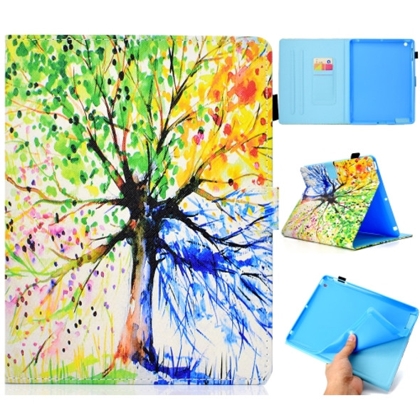 For iPad 2 / 3 / 4 Colored Drawing Stitching Horizontal Flip Leather Case, with Holder & Card Slots & Sleep / Wake-up function(Colorful Tree)