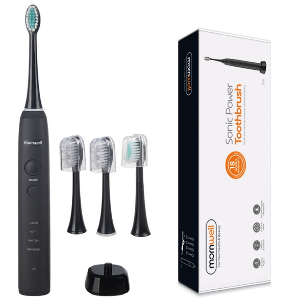 IPX7 Waterproof Rechargeable Adult Sonic Pulse Electric Toothbrush, US Plug(Black)