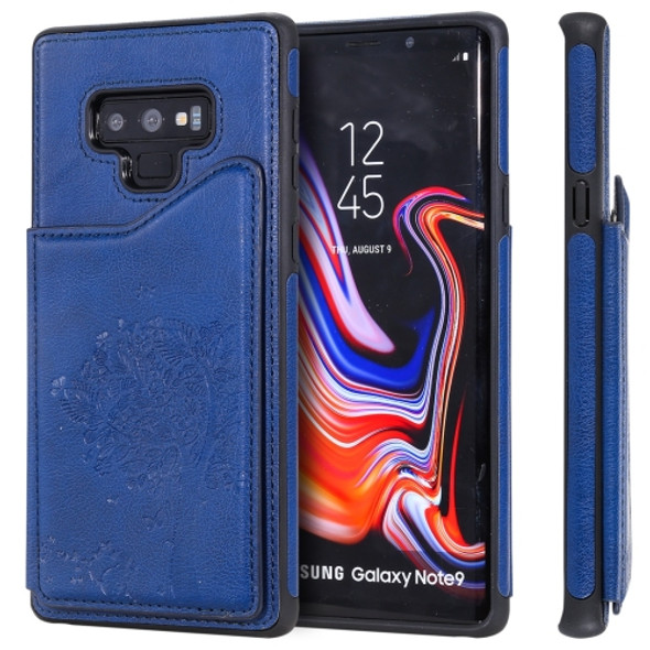 For Galaxy Note 9 Cat Tree Embossing Pattern Shockproof Protective Case with Card Slots & Photo Frame(Blue)