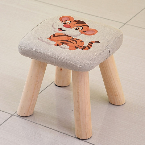 Solid Wood Fabric Square Stool Creative Children Chair Sofa Wooden Stool(Tiger)