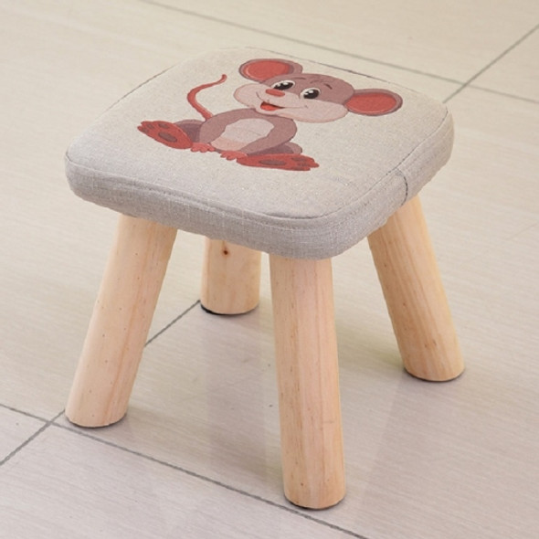 Solid Wood Fabric Square Stool Creative Children Chair Sofa Wooden Stool(Mouse)