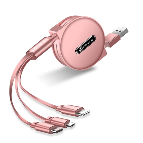 CAFELE 3 In 1 8 Pin + Micro USB + Type-C / USB-C Charging Data Cable, Length: 1.2m(Rose Gold)