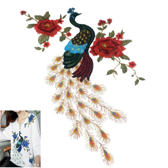 Peacock Peony Flower Embroidery Cloth Apparel Accessories Net Yarn Collar, Size:55 x 41.5cm(Dark Red)