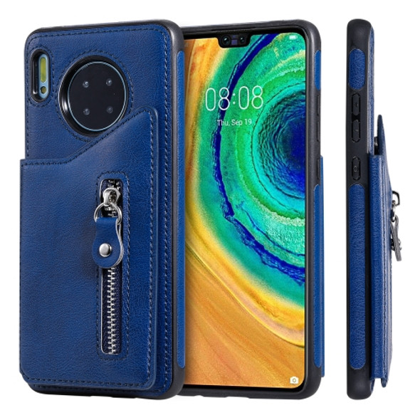 For Huawei Mate 30 Solid Color Double - Button Zipper Shockproof Protective Case(Blue)