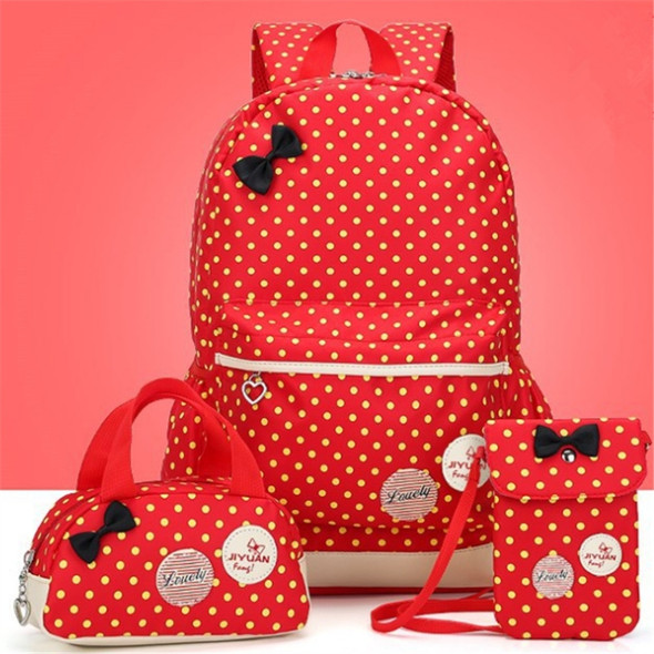 3 in 1 Fashion Bow Backpack Student Polka Dot Backpack(Red)