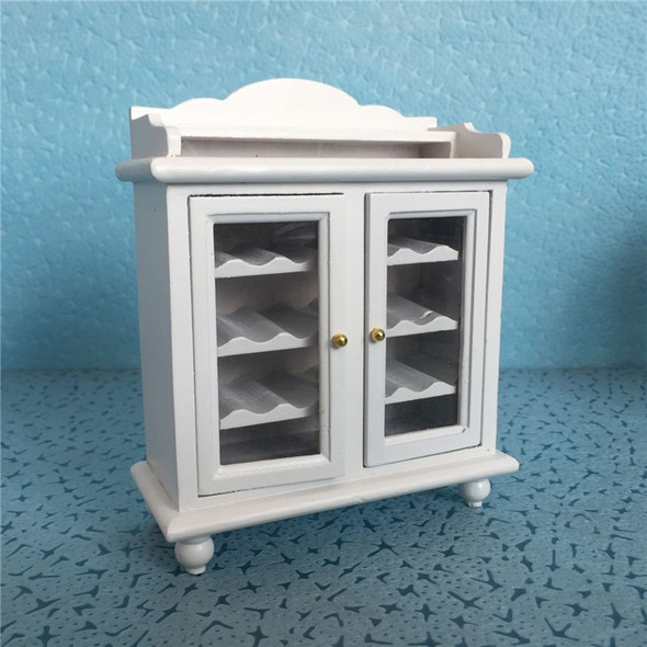 1:12 Mini House Toy Simulation Walnut Wine Cabinet(White )