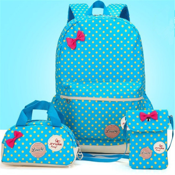 3 in 1 Fashion Bow Backpack Student Polka Dot Backpack(Sky Blue)