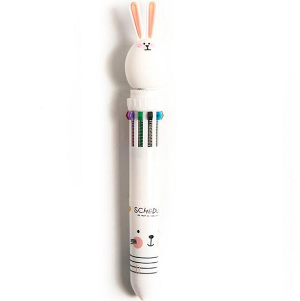 2 PCS 10 Colors Cute Rabbit Cartoon Ballpoint Pen School Office Supply(White)