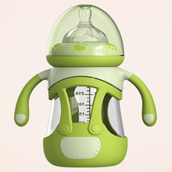 High Borosilicate Glass Baby Bottle with Silicone Sleeve, Capacity:240ml(Green)