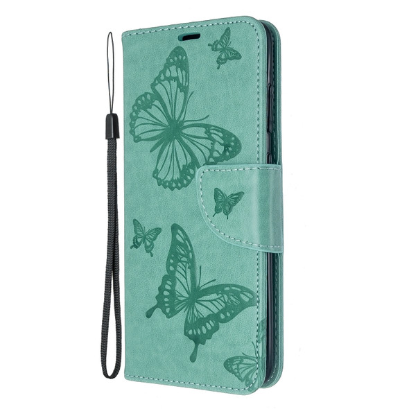 For Galaxy S20 Embossing Two Butterflies Pattern Horizontal Flip PU Leather Case with Holder & Card Slot & Wallet & Lanyard(Green)