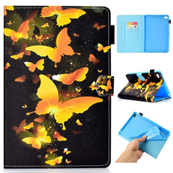For iPad Mini 1 / 2 / 3 / 4 / 5 Colored Drawing Stitching Horizontal Flip Leather Case, with Holder & Card Slots & Sleep / Wake-up function(Golden Butterfly)