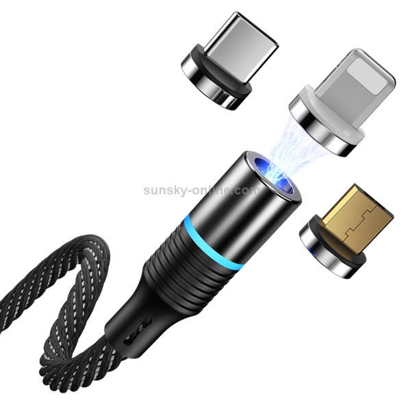 CAFELE 3 In 1 8 Pin + Micro USB + Type-C / USB-C Magneto Series Magnet Charging Data Cable, Length: 2m (Black)