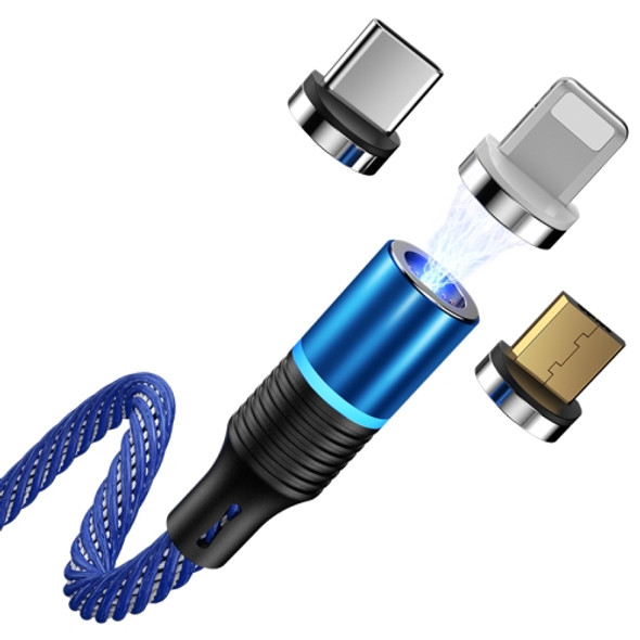 CAFELE 3 In 1 8 Pin + Micro USB + Type-C / USB-C Magneto Series Magnet Charging Data Cable, Length: 2m (Blue)