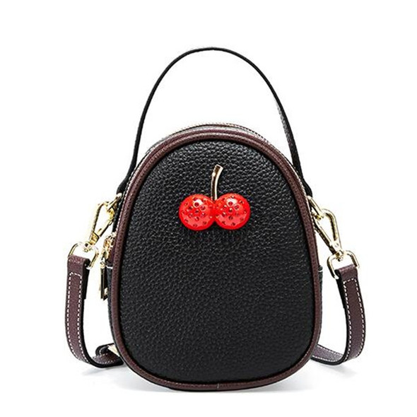 Leather Trend Wild Messenger Shoulder Mini Exquisite Cherry Bag(Black)