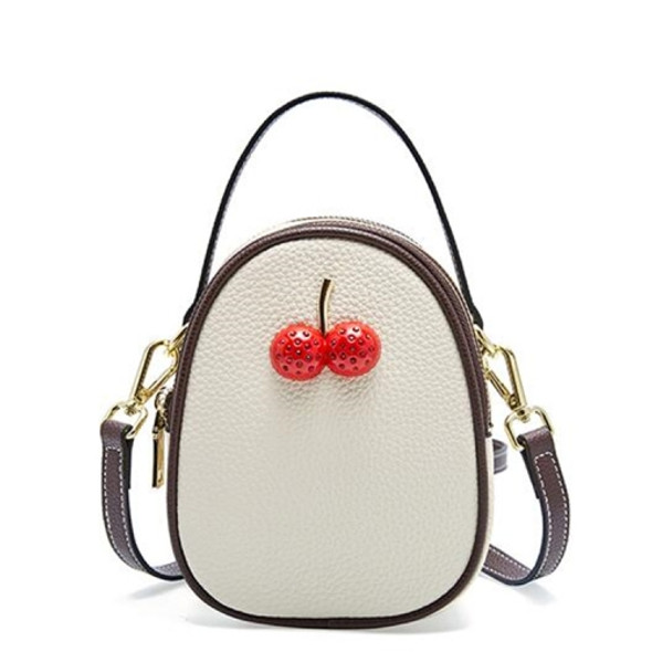 Leather Trend Wild Messenger Shoulder Mini Exquisite Cherry Bag(White)