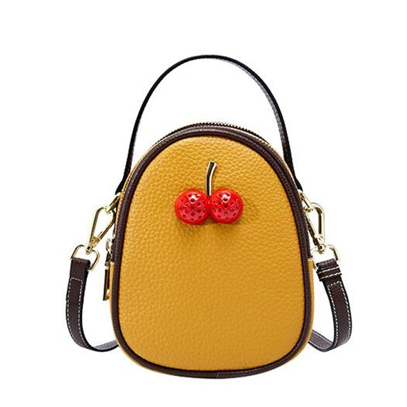 Leather Trend Wild Messenger Shoulder Mini Exquisite Cherry Bag(Yellow)