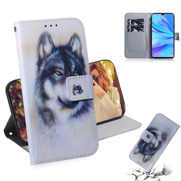 White Wolf Pattern Coloured Drawing Horizontal Flip Leather Case for Huawei P30 Lite / Nova 4e, with Holder & Card Slots & Wallet