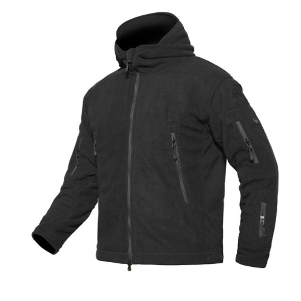 Fleece Warm Men Thermal Breathable Hooded Coat Size:XXL(Black)