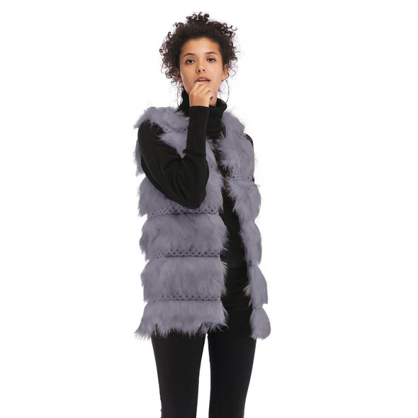 Woolen Vest Warm And Loose Long Coat (Color:Grey Size:L)
