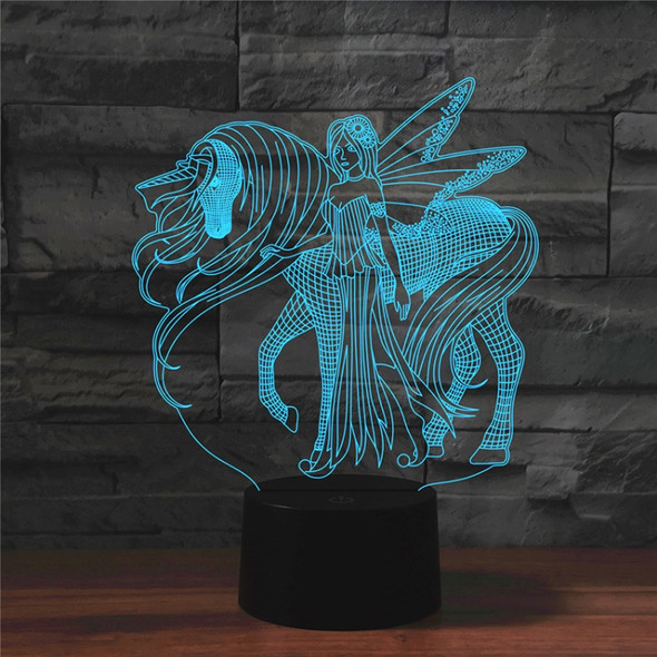 Beauty and Unicorn Shape 3D Colorful LED Vision Light Table Lamp, Crack Touch Version