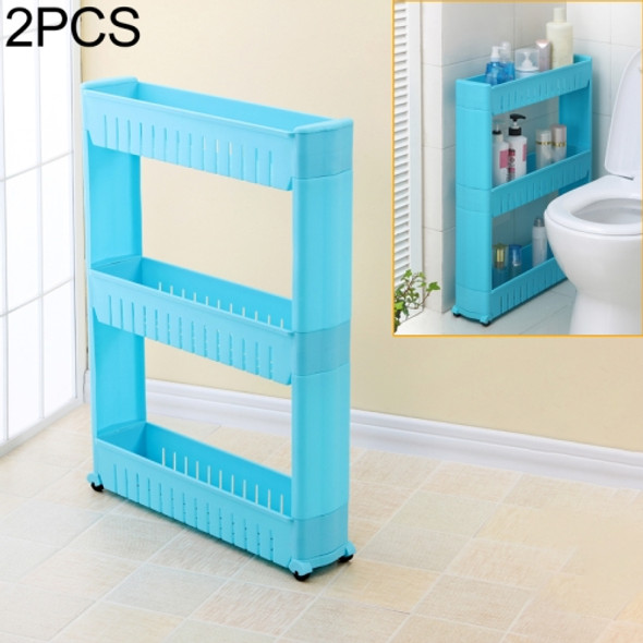 2 PCS Multipurpose Shelf with Removable Wheels Crack Rack Storage Rack Shelf Multi-layer Refrigerator Side Shelf(Blue 3 layers)