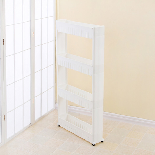 2 PCS Multipurpose Shelf with Removable Wheels Crack Rack Storage Rack Shelf Multi-layer Refrigerator Side Shelf(White 4 layers)