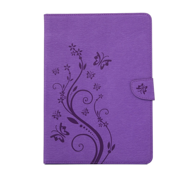 For iPad mini 4 Pressed Flowers Butterfly Pattern Horizontal Flip PU Leather Case with Magnetic Buckle & Holder & Card Slots & Wallet(Purple)