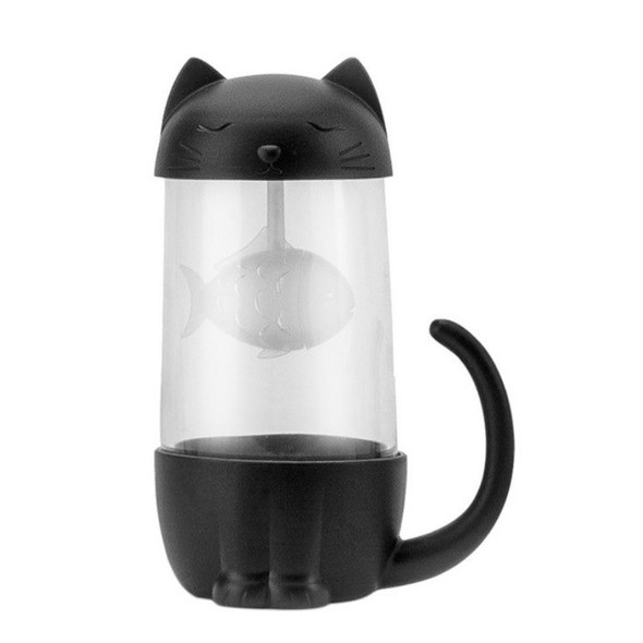 Creative Glass Cup Cute Pet Dog Cat Cartoon Cup Children Gift with Infuser Loose Leaf Tea Strainer Filter Tea Cup(Black-Cat)
