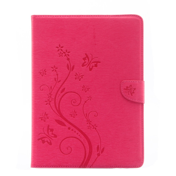 For iPad Pro 9.7inch Pressed Flowers Butterfly Pattern Horizontal Flip PU Leather Case with Magnetic Buckle & Holder & Card Slots & Wallet(Magenta)
