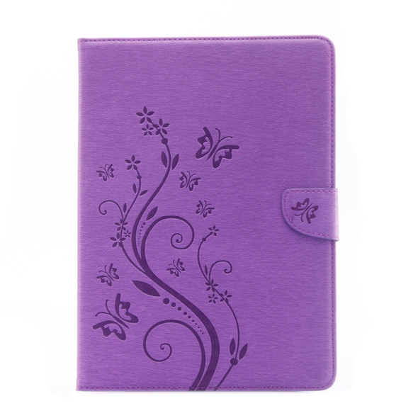 For iPad Pro 9.7inch Pressed Flowers Butterfly Pattern Horizontal Flip PU Leather Case with Magnetic Buckle & Holder & Card Slots & Wallet(Purple)