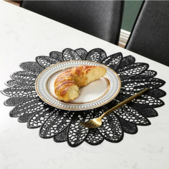 2 PCS Sunflower Shape Household Fashion PVC Dining Table Placemat Europe Style Kitchen Tools Tableware Pad Coaster Coffee Tea Place Mat(Black)