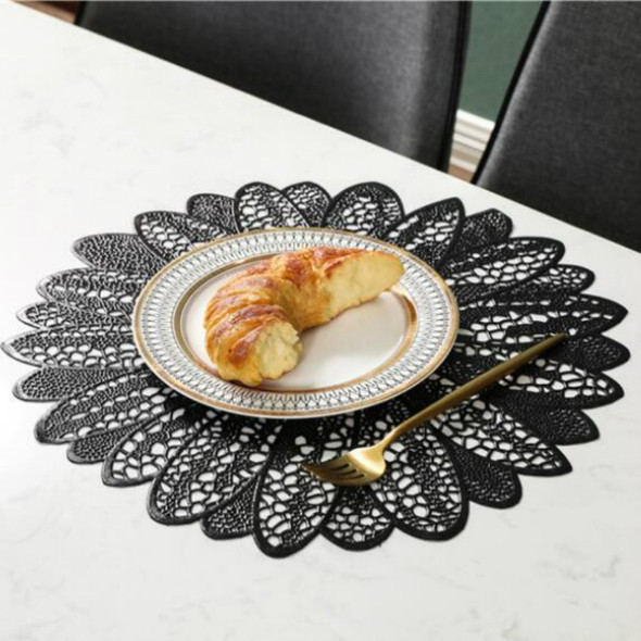 2 PCS Sunflower Shape Household Fashion PVC Dining Table Placemat Europe Style Kitchen Tools Tableware Pad Coaster Coffee Tea Place Mat(Black)