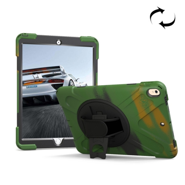 For iPad Pro 10.5 inch 360 Degree Rotation PC + Silicone Protective Case with Holder & Hand-strap (Camouflage Green)