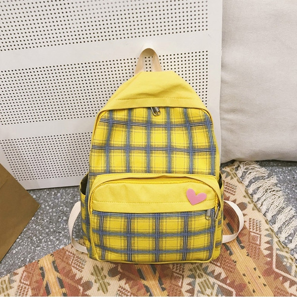 Large-capacity Heart Lattice Pattern Casual Double Shoulders Bag Casual Backpack Couple School Bag (Yellow)
