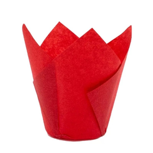 50 PCS / Set Tulip Shape Oil Heat Resistant Cake Paper Cup(Red)