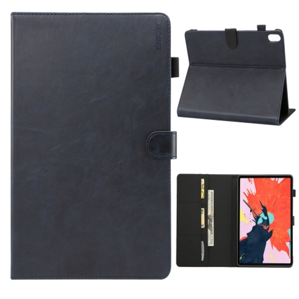 ENKAY Crazy Horse Texture + Plastic Bottom Case Horizontal Flip Leather Case for iPad Pro 11 inch (2018)?with Holder & Card Slots & Wallet & Sleep / Wake-up Function(Blue)