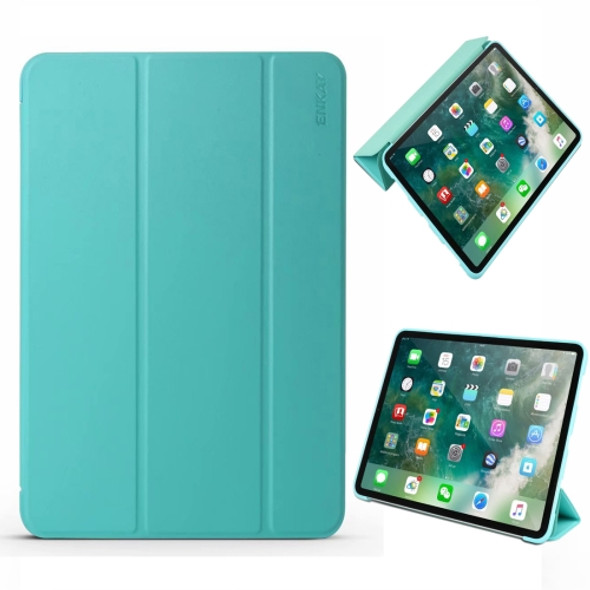 ENKAY Lambskin Texture + TPU Bottom Case Horizontal Flip Leather Case for iPad Pro 11 inch (2018)?with Three-folding Holder & Sleep / Wake-up Function (Green)