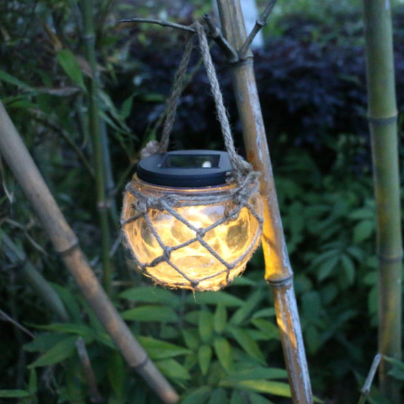 Outdoor Solar Hanging Light LED Hemp Glass Chandelier Solar Garden Light