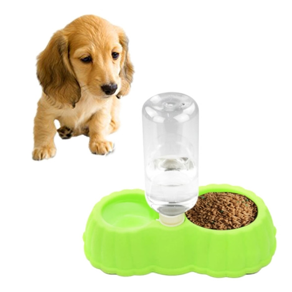 Pumpkin Shape Dog Cat Food Dish + Drinking Water Double Bowls with Automatic Water Dispenser, Size: S (Green)