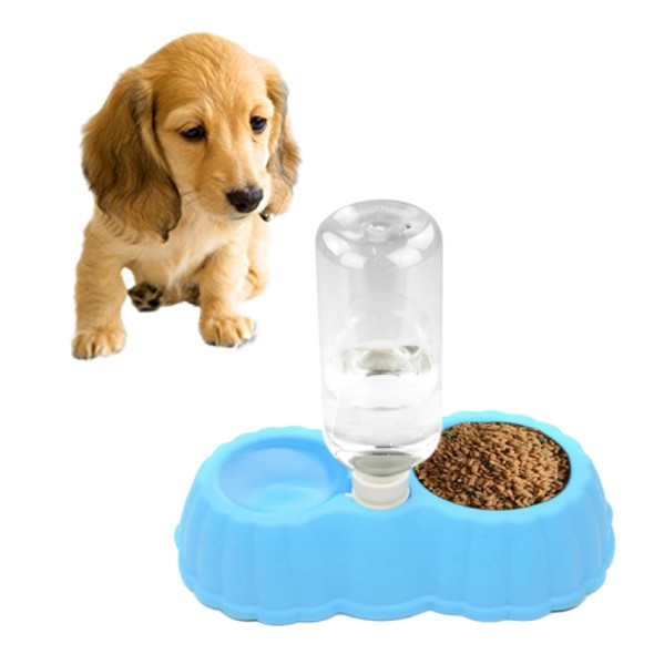 Pumpkin Shape Dog Cat Food Dish + Drinking Water Double Bowls with Automatic Water Dispenser, Size: S (Blue)