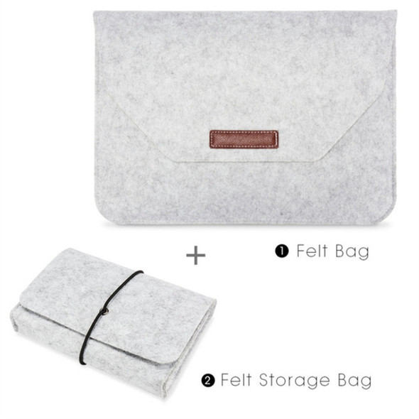 Portable Air Permeable Felt Sleeve Bag for MacBook Laptop, with Power Storage Bag, Size:11 inch(Grey)