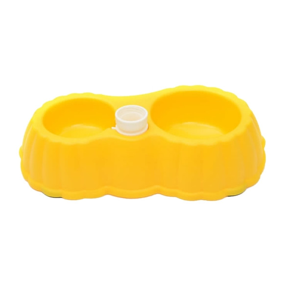 Pumpkin Shape Dog Cat Food Dish + Drinking Water Double Bowls with Automatic Water Dispenser, Size: S (Yellow)